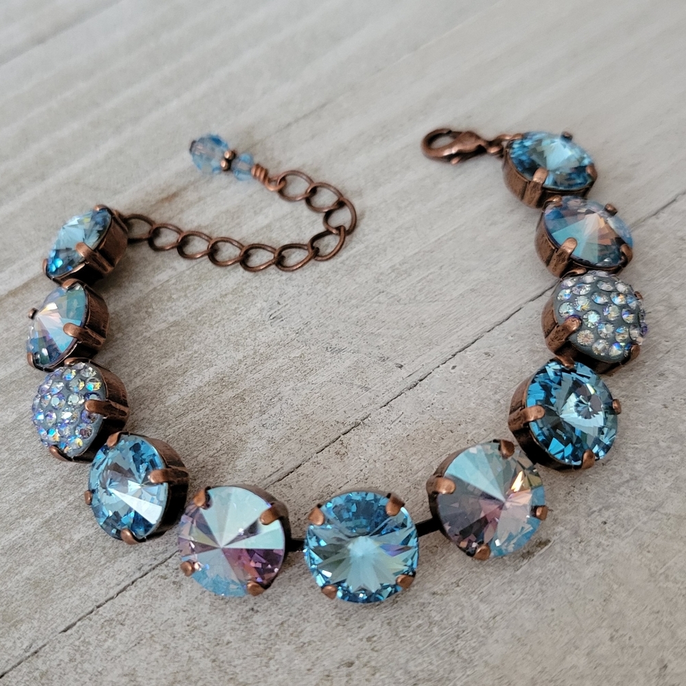 Austrian Crystal Tennis Bracelet in Antique Copper